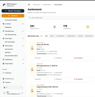 Syncentra dashboard met één centraal overzicht voor koeltechniekbedrijven