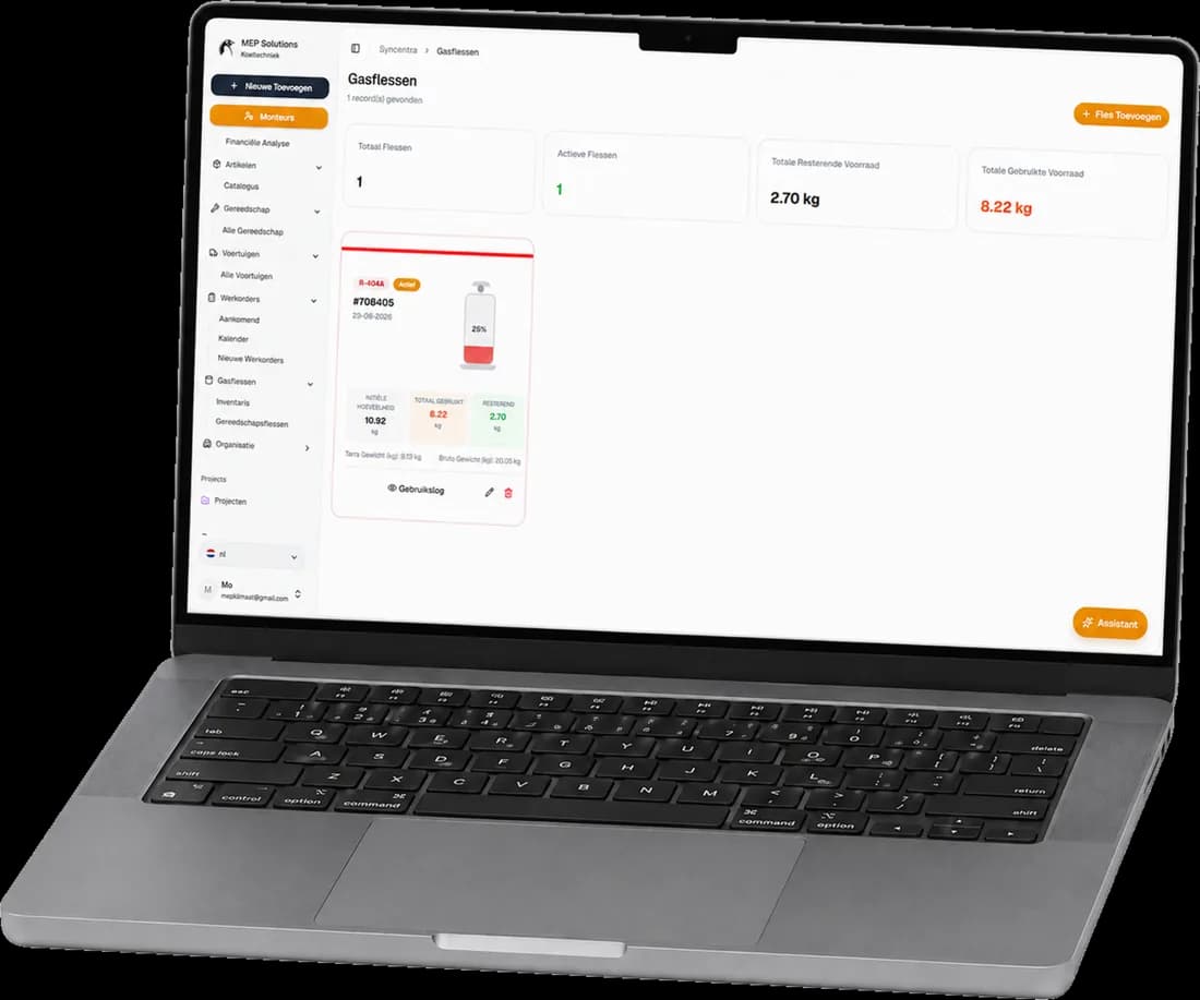Syncentra dashboard in dagelijks gebruik bij MEP Koeltechniek