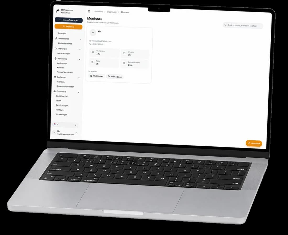 Syncentra dashboard in dagelijks gebruik bij MEP Koeltechniek