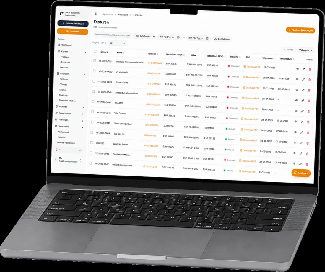 Syncentra dashboard in dagelijks gebruik bij MEP Koeltechniek